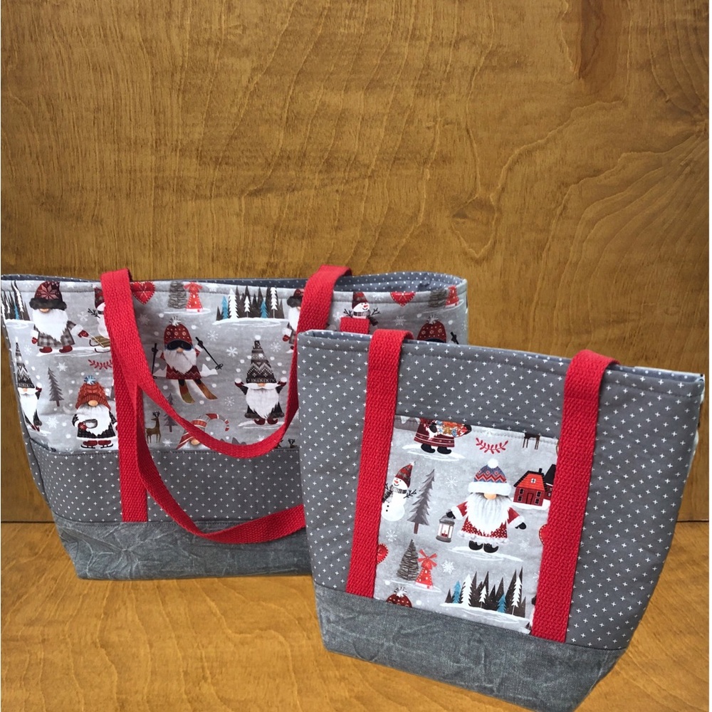LG Nordic Winter Gnome Tote Bag Pockets Handmade Cotton Canvas Reusable Gift